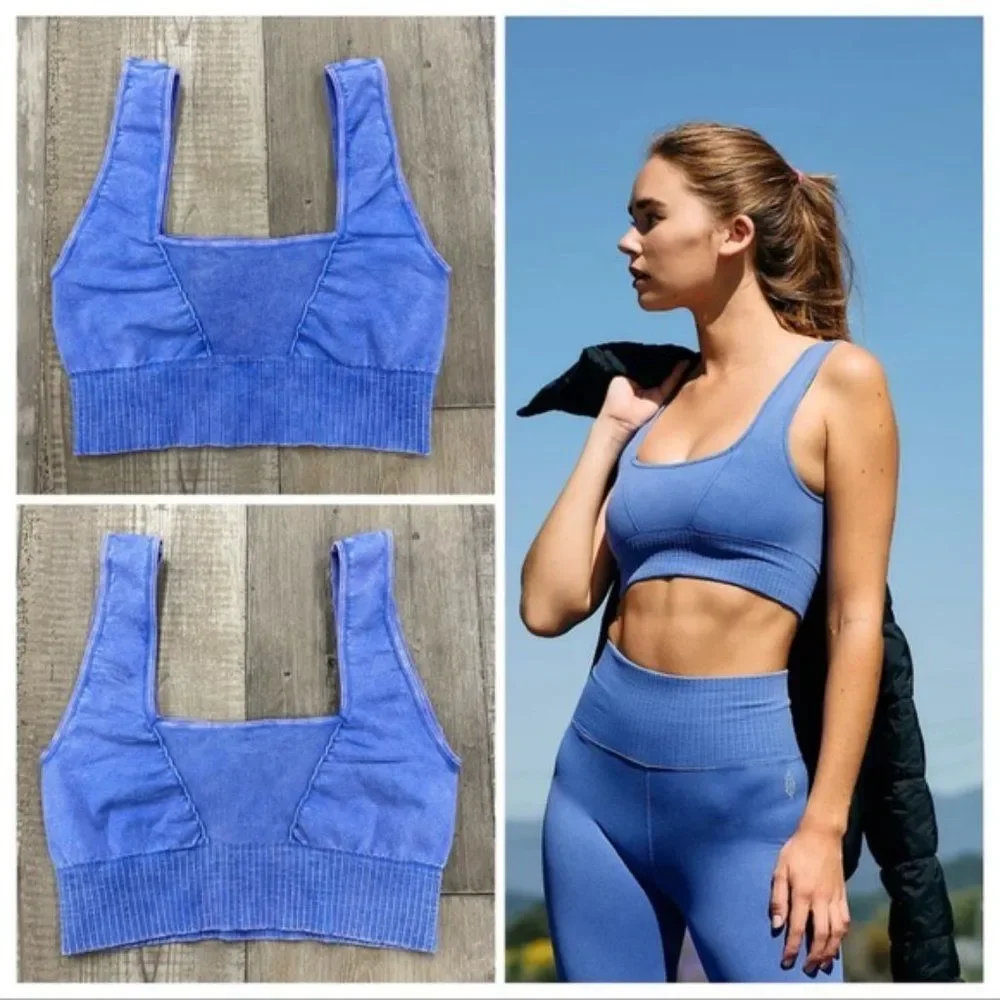 NWOT Free People Movement Square Neck Good Karma Bra- Light Blue - Picture 1 of 4